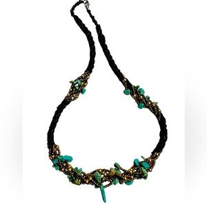 Turquoise genuine stone chip glass bead multistrand necklace 16-18”